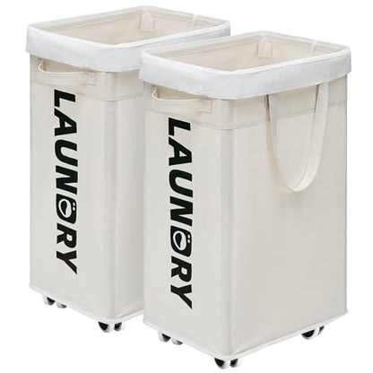 CHICVITA 75L Laundry Basket with Wheels & Handle 2-Pack, Wash Bags, White - color: White, size: 2-Pack 75L (15.7"L x 11.8"W x 24.8"H)