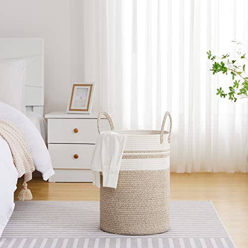 VIPOSCO 58L Tall Woven Laundry Basket Hamper, Brown White - color: Brown & White, size: 58L