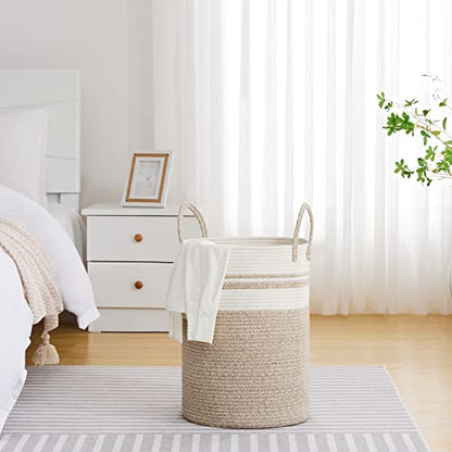 VIPOSCO 58L Tall Woven Laundry Basket Hamper, Brown White - color: Brown & White, size: 58L