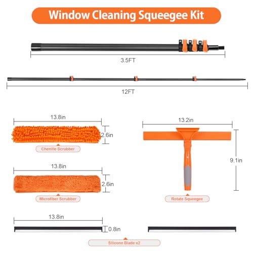 18FT Reach Carbon Fiber Window Squeegee with Extension Pole - size: 12 FT