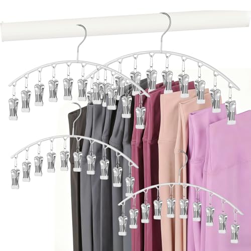 Legging Hangers for Closet Organizer, Hat Hangers for Closet 4 Pack with 10 Clips Holds 40 Leggings, Legging Hanger, Pants Storage Organizer Suitable for Socks, Panties, Underwear, Pants (4-White) - color: 4-white