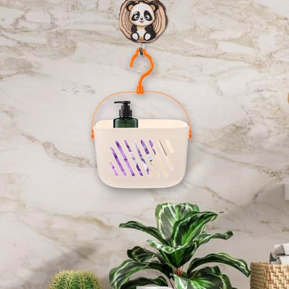 Angoily Small Shower Caddy, Plastic Hanging Basket for Shower with Hook - color: White