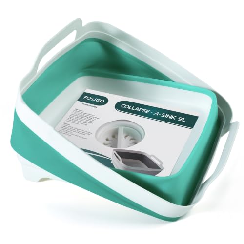 FOSJGO Collapsible Dish Basin with Drain Plug, Foldable Sink, 2.4 Gal (9L) - color: Mint Green