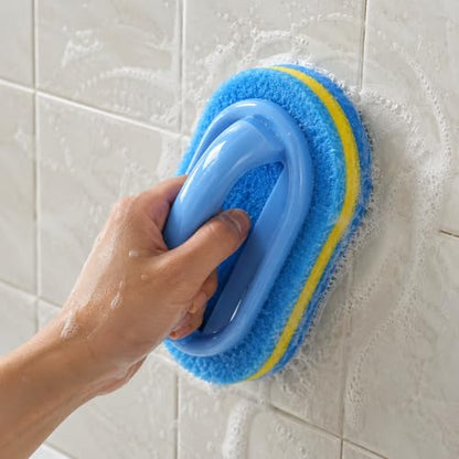 Bath Cleaning Brush, Grip Handle Scrubber for Tile & Sink, Blue - color: Blue