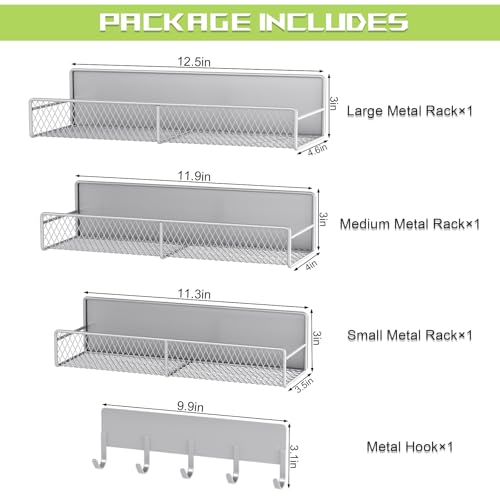 4 Pack Magnetic Shelves for Washing Machine, Heavy-Duty Magnetic Laundry Organizer with Hooks, Washing Machine Shelf for Refrigerator, Metal Storage Baskets, Closet & Laundry Room Organization (Grey) - color: Grey, size: 4 Pack (11.3"-12.4")