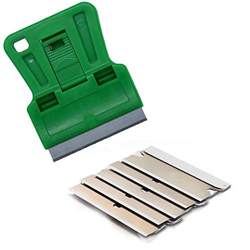 1.5 inches High Visibility Mini Razor Blade Scraper Glass Scraper Green Paint Window Scraper With 5 Metal Scraper Razor Blades 5 Dual Plastic Double Edge Razor Blades Removing Decal Stickers - color: Set E