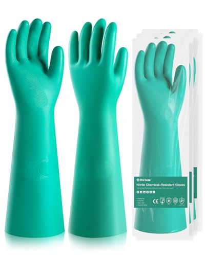 ThxToms Long Nitrile Chemical Resistant Gloves, Reusable Heavy Duty Safety Work Gloves, Acid, Alkali and Oil Protection - color: 3pairs, size: Medium