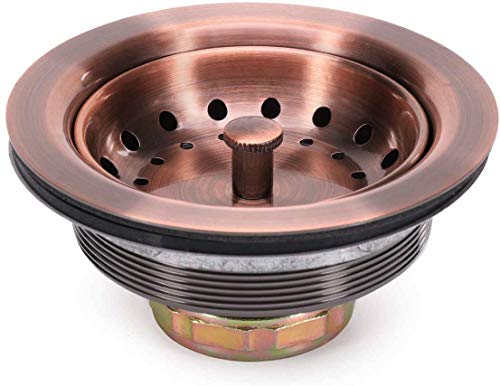 KONE 3-1/2 Inch Kitchen Sink Drain AC Assembly with Strainer Basket/Stopper, All Stainless Steel Antique Copper Durable and Rustproof - color: Antique Copper