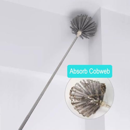 Cobweb Duster with Extension Pole & 3 Clean Head, Medium Stiff Bristles Cobweb Duster Head & 1.8 to 7.2-Feet Scalable Stainless Steel Pole Ceiling Fan Duster for Outdoor Indoor Cleaning