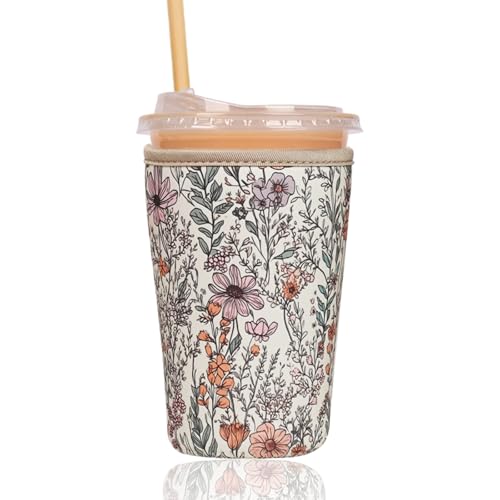 Reusable Insulated Sleeve for Iced Coffee Cup, Coffee Neoprene Sleeve for Cold & Hot Drinks, Beverage Holder for Iced Coffee (Bloom Magic, Medium: 22-24oz) - color: Bloom Magic, size: Medium: 22-24oz