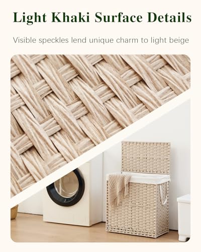 SETVSON Laundry Hamper with Lid PE Rattan Laundry Basket, Light Khaki - color: Light Khaki, size: 29.6 Gal