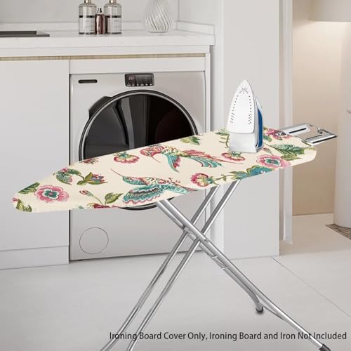 Hummingbird Ironing Board Cover with Padding Standard Size Bohemia Flower Padded Iron Board Cover with Elastic Edge and Adjustable Fasteners Padding Decorative Covers 15x54 - color: Hummingbird Bohemia Flower