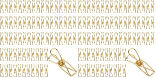 100 Pcs Paper Clips Metal Wire Hollow Out Clothespins Multi Purpose Utility Binder Clips Invoice Bill Stainless Steel Hanging Clothes Pins for School Kitchen Outdoor Office(Small,Gold) (Pack of 2) - color: Gold, size: Single Size (Small) (Pack of 2)