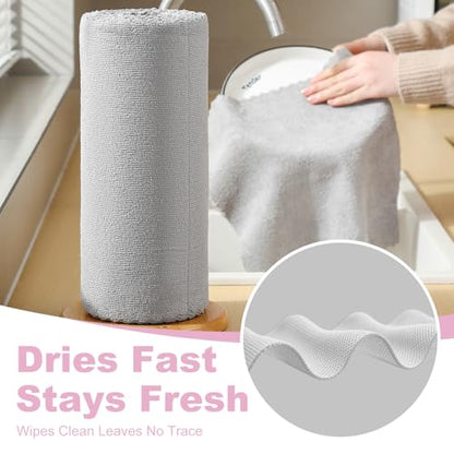 Jessy Home 2 Roll Reusable Paper Towels,100 Sheets Tear Away Microfiber Cleaning Cloth, Lint Free Cleaning Rags for Kitchen, Dishcloth,Household Cleaning Supplies - color: Ash Gray