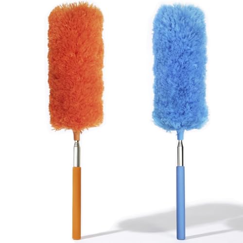 2 Pack Small Washable Microfiber Feather Duster, Microfiber Head, 13" to 30" Extendable Pole, Cleaning Tool for Office, Car, Computer, Furniture