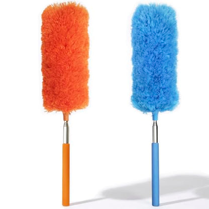 2 Pack Small Washable Microfiber Feather Duster, Microfiber Head, 13" to 30" Extendable Pole, Cleaning Tool for Office, Car, Computer, Furniture