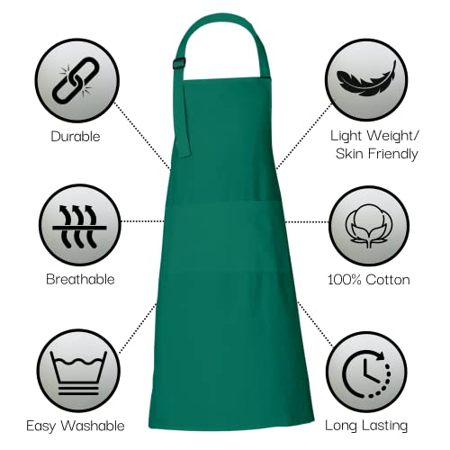 RAJRANG 100% Cotton Cooking Apron with 3 Pockets Kitchen Chef BBQ Adjustable Bib Aprons for Women Men - color: Tidepool Green