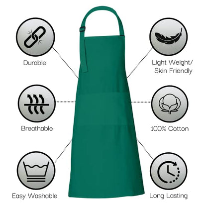 RAJRANG 100% Cotton Cooking Apron with 3 Pockets Kitchen Chef BBQ Adjustable Bib Aprons for Women Men - color: Tidepool Green