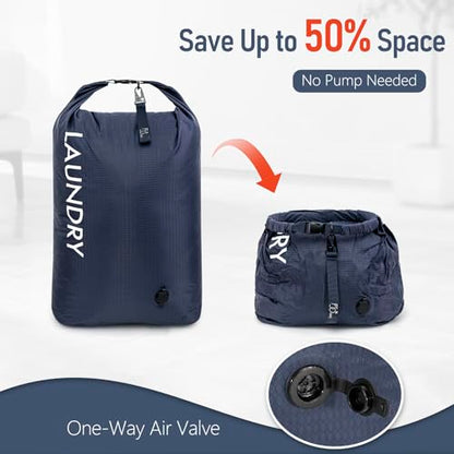 WiseBoy 2 Pack Travel Laundry Bag, Compression Storage for Dirty Clothes - color: Navy & Orange
