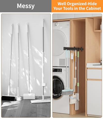 Pull Out Broom Holder With 10 Adjustable Row Sliding Hook - Black 18.11inch - color: Black, size: 46cm/18.11inch