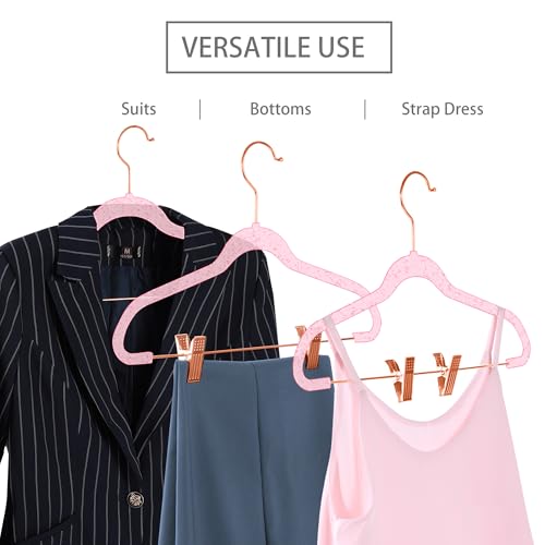 MIZGI Slim Rose Gold Glitter Pants & Skirt Hangers (20 Pack) - Adjustable Rose Gold Clips & Hooks, Pink Transparent Non-Felt, Space-Saving for Dresses, Shirts, Blouses - color: Pink Glitter/Rosegold, size: 20-Pack