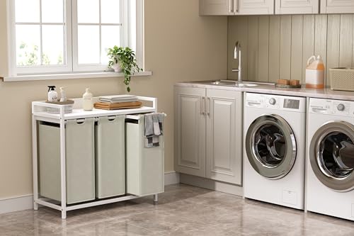 Herture Laundry Hampers with Shelf, Laundry Basket 3 Section, 3 x 15.87 Gal - color: White, size: 3 Bags-180 L