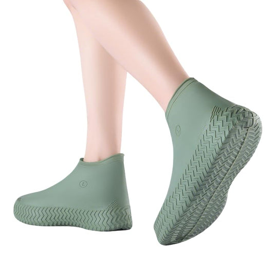 SUJAYU Waterproof Shoe Covers Reusable Shoe Covers for Rain, 2 Pairs Latex Shoe Covers Waterproof Shoe Covers for Rain Shoe Covers Outdoor Cycling Hiking Men Women - color: Green, size: Large
