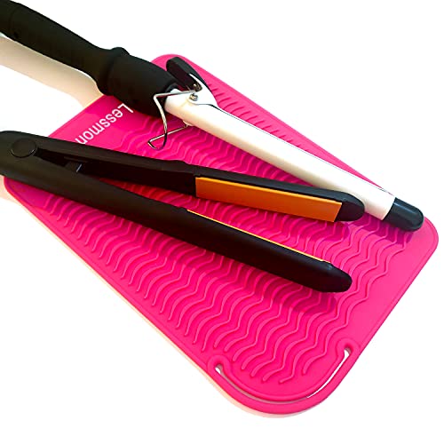 Lessmon Large Heat Resistant Mat for Hair Styling Tools, 11 x 7.5 in, Pink - color: Pink