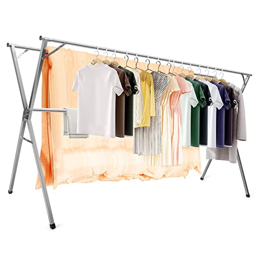 AIODE Clothes Drying Rack for Laundry Foldable, 79 inch Stainless Steel Pool Towel Rack Outdoor Free Standing Clothing Hanger Indoor - size: 79 inch