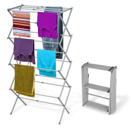 BLACK+DECKER 4-Tier Expandable Collapsible Clothes Drying Rack, Telescopic Height, Foldable Space-Saving Laundry Air Dryer for Towels, Shirts & Delicates – Durable Steel, No Tools Needed - color: Grey/Grey