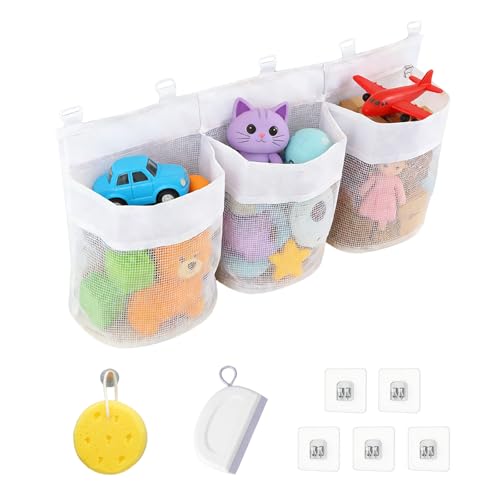 Shower Organizer Set, Mesh Storage Bag with Squeegee, Sponge & Hooks