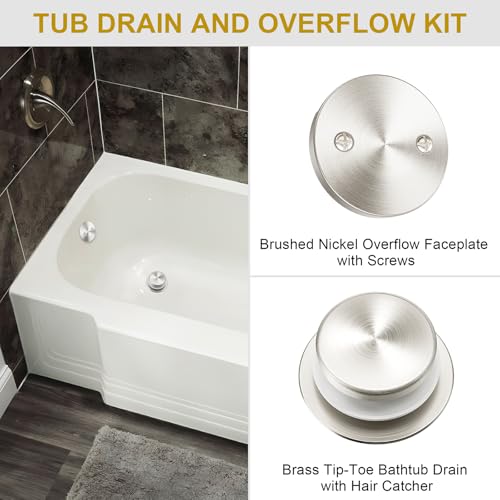 Brushed Nickel Bathtub Drain Kit with Overflow and Hair Catcher - color: Brushed Nickel