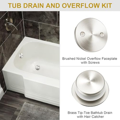 Brushed Nickel Bathtub Drain Kit with Overflow and Hair Catcher - color: Brushed Nickel