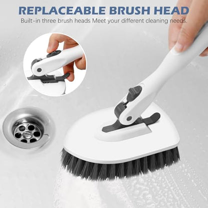 SetSail Tile Tub Scrubber Brush 3-in-1 Long Handle Shower Brush,White Grey - color: White Grey, size: 2 Pads