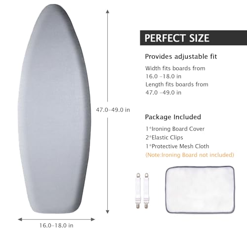 SheeChung Ironing Board Cover and Pad 18"x49",Extra Wide Ironing Board - color: Gray, size: 49"L x 18"W