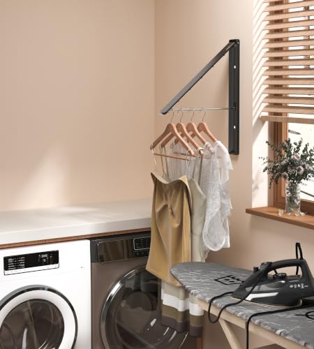 Dr.DJ Clothes Drying Rack, Wall-Mounted Retractable & Foldable Clothes Hanger for Laundry Room Organization and Storage, Metal Clothes Hanger Rack for Dorm, Closet, Balcony(1 Pack, Black) - color: Black 1pack