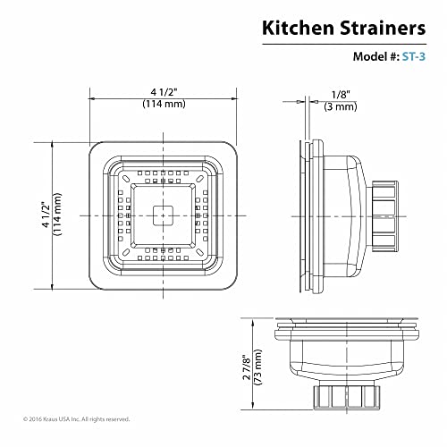 KRAUS Stainless Steel Pax Strainer, ST-3 - style: Square Drain Assembly w/ Strainer