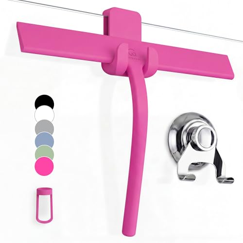 GÜTEWERK Silicone Shower Squeegee with 3-in-1 No-Drill Mount, Pink, 11'' - color: Pink, size: 11 Inches