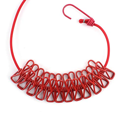 AKOAK 1 Pack Multi-Function Outdoor Home Clothesline Travel Portable Windproof Non-Slip Drying Rope 12 Clip (Red) - color: Red