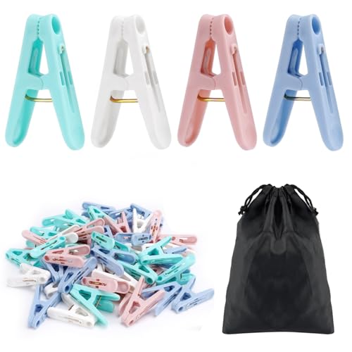56 Pcs Colorful Clothespins, 4 Colors Spring Clips (2 Inch) Small Clothes Pin with Black Storage Bag - for Laundry, Drying Clothes, Home Use - color: 4 Colors 56 Pcs