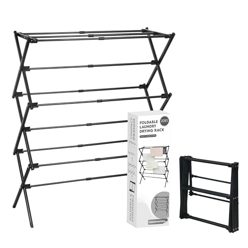 ZOES HOMEWARE Clothes Drying Rack,Collapsible Drying Rack Clothing, Black - color: Black