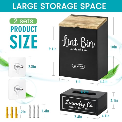 Magnetic Lint Bin and Dryer Sheet Holder Set for Laundry Room Organization - color: Black