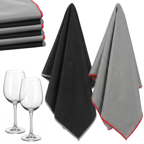 6 Pcs Polishing Cloths for Wine Glass, 25 x 20 Inch Microfiber Glass Polishing Cloths