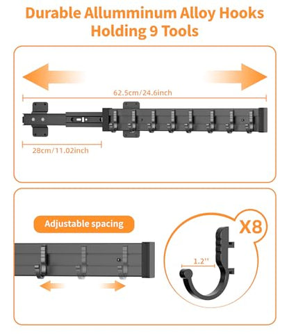 Pull Out Broom Holder With 8 Adjustable Row Sliding Hook - Black 14.17inch - color: Black, size: 36cm/14.17in