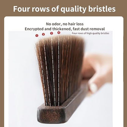 Hand Broom Brush, Dust Brush for Cleaning, Wood Block Hand Brush, Soft Bristle Cleaning Brush for Car Bed Furniture Clothes Garden Couch Draft (Curved Handle)