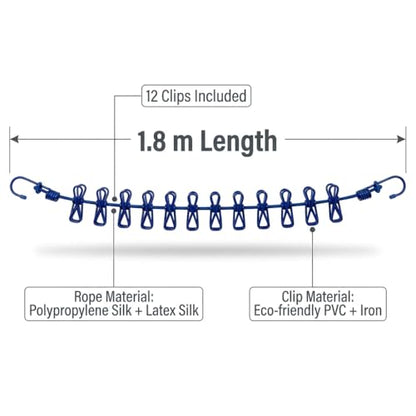 2 Pack Travel Clothesline with 24 Clips, Portable Windproof Laundry Line