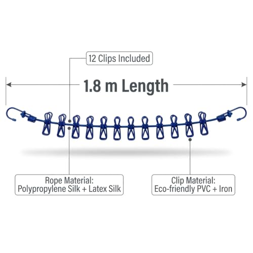 2 Pack Travel Clothesline with 24 Clips, Portable Windproof Laundry Line