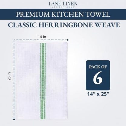 LANE LINEN Kitchen Drying Towels 100% Cotton Absorbent Lint-Free 6 Pack - color: 11: Green Stripe, size: 06 Pack