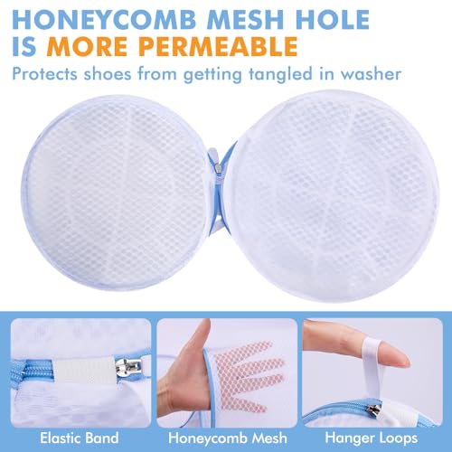 2 Pack Shoes Wash Bags,Shoe Washing Machine Bag,shoe laundry bag for washing machine，Honeycomb Mesh Laundry Bags with Zipper for Sneakers,Running Shoes,Sock,Bras,Delicates and Toys（14 in x 7.8 in）
