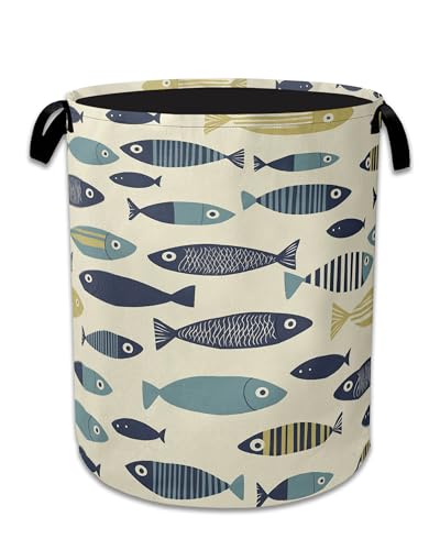 Cute Fish Laundry Basket,Foldable Oxford Cloth Boho Laundry Hamper with Handles, 20.8"x16" Tote Bag Clothes Storage Bucket for Laundry Room/Bathroom/Bedroom/Dormitories - color: Cute Fish Boho
